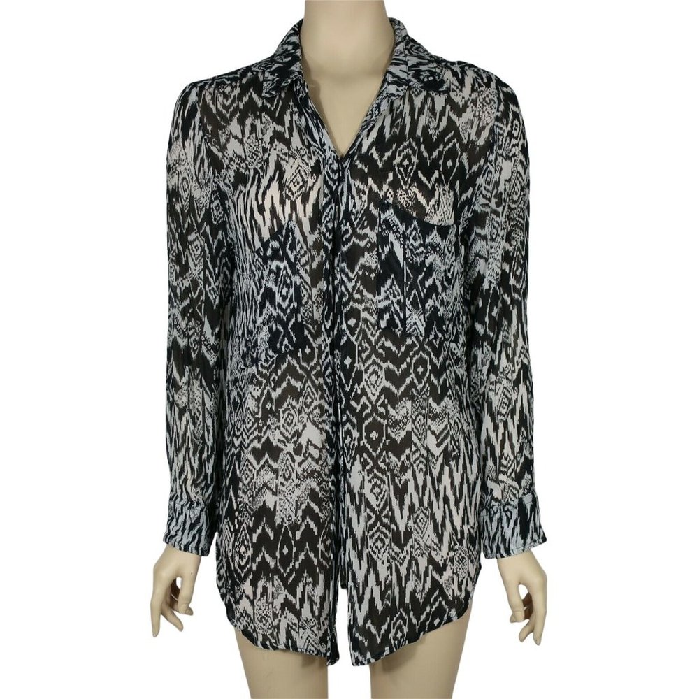 IRO Semi Sheer Printed Black White Shirt Top Button Up Blouse 34 2